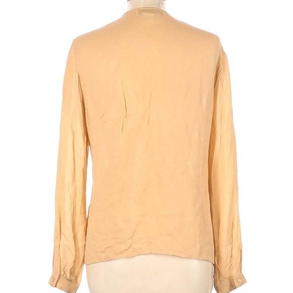 Carlisle Solid Tan Long Sleeve Silk Top, 10 - Picture 2 of 2
